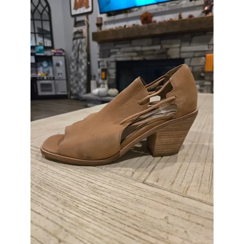Eileen Fisher Women's‎ Vero Cuoio Peep Toe Block Heel Bootie Brown 8.5